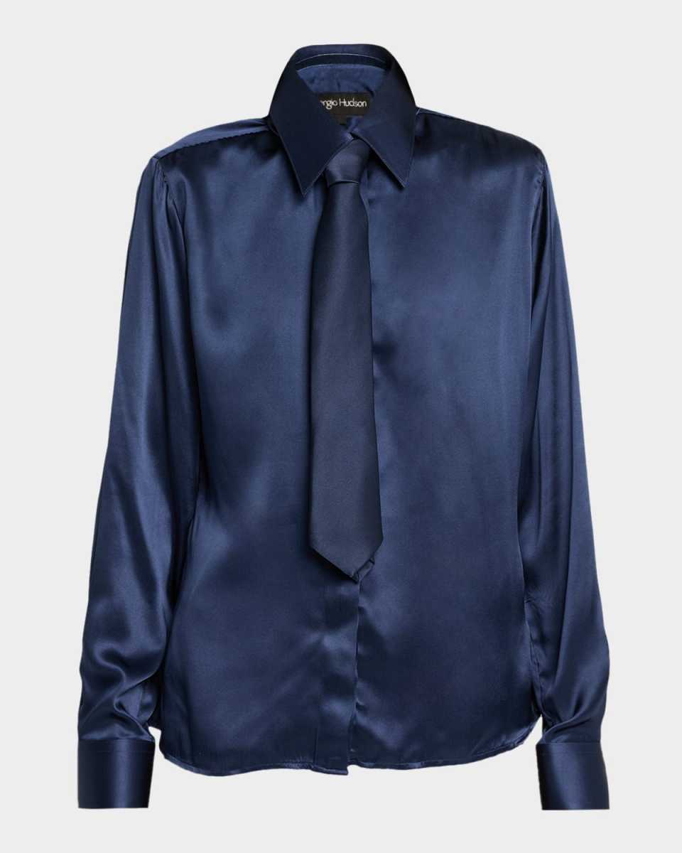 Neck-Tie Button-Front Blouse